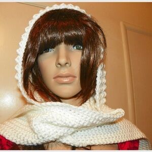 Beautiful Elegant White Hooded Scarf One of a Kind Handmade